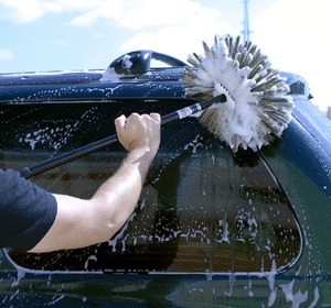 car cleaning with brush