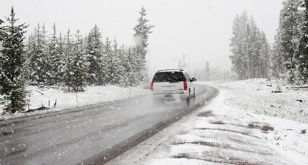 Car road trip in winter