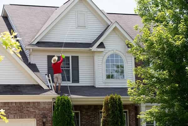 roof cleaning with pressure washer